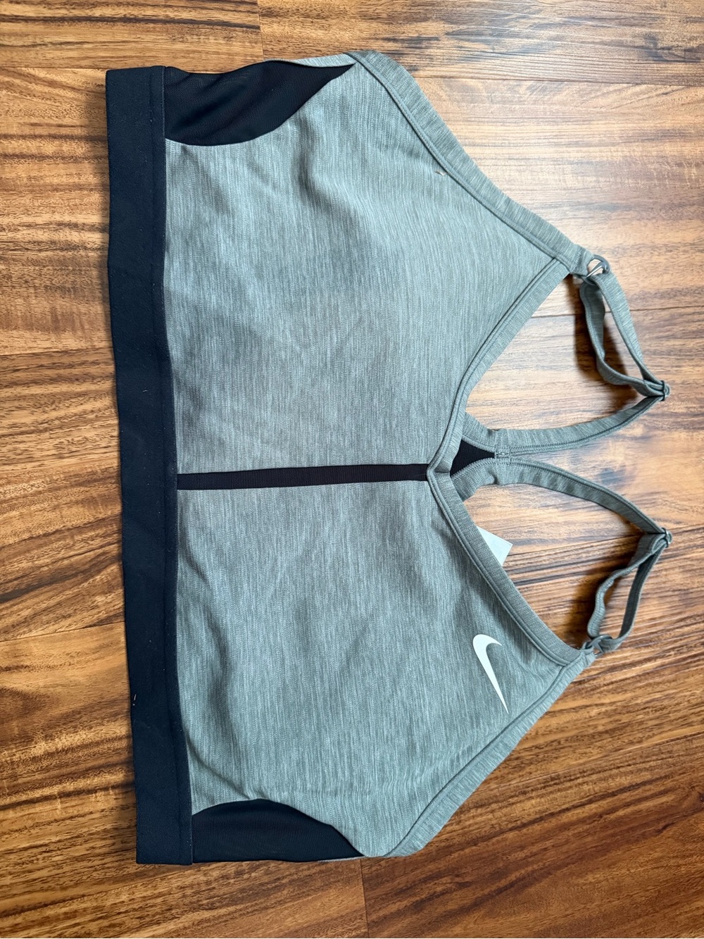 Nike Gray and Black Racerback Sports Bra with White Logo
